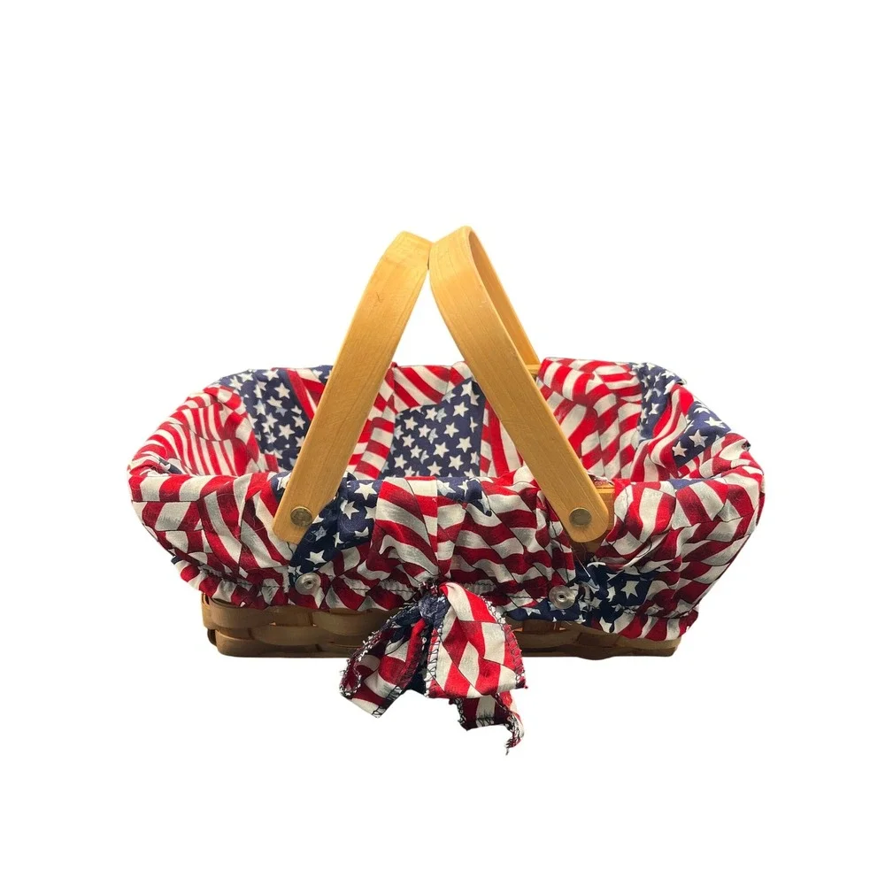 Patriotic Americana Basket Red White Blue Stars Stripes Fabric Liner Decor